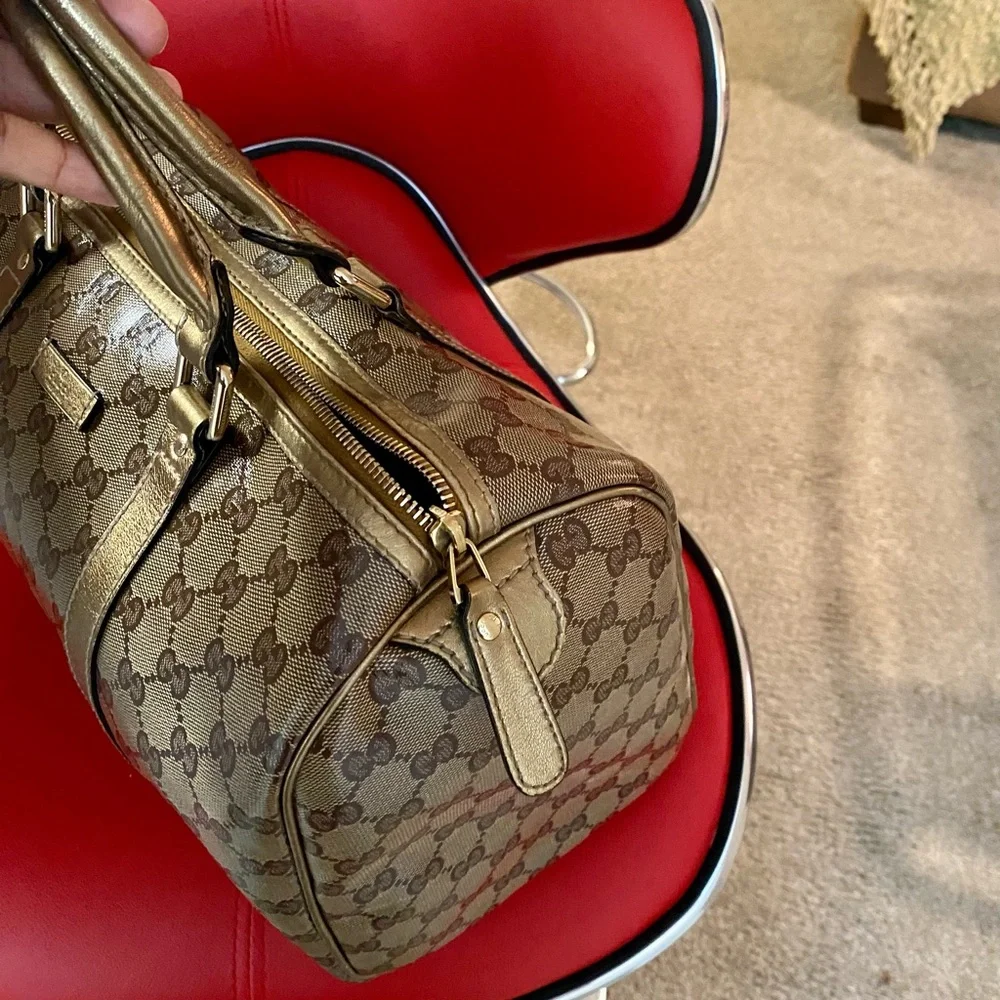 AUTHENTIC GUCCI BOSTON JOY PEWTER BROWN COATED BRONZE BAG - Picture 7 of 15